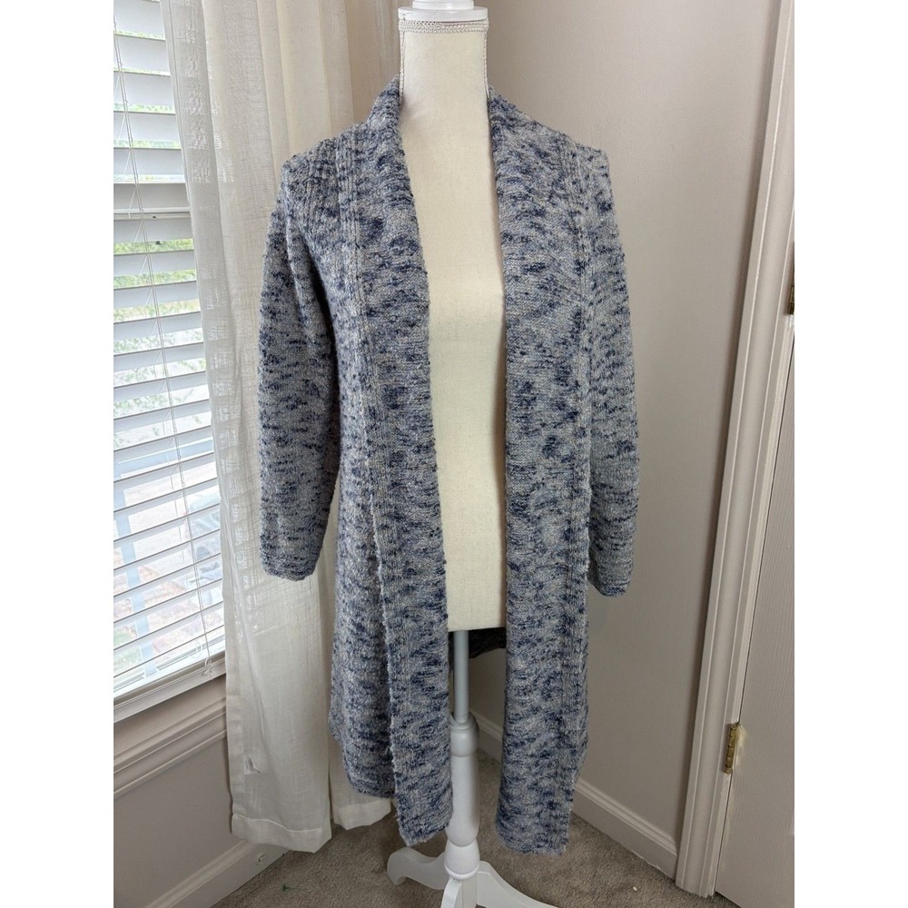 Pure Jill Cardigan Sweater Womens SP Blue Grey Wool Blend Marled Open Front Long